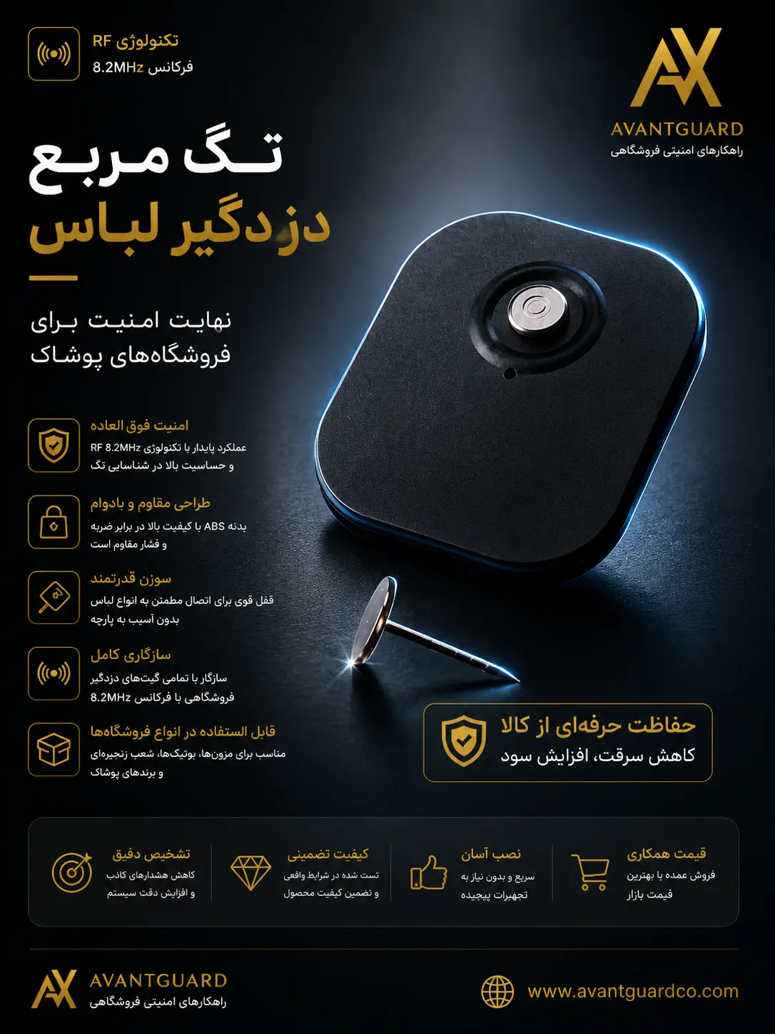 تگ مربع دزدگیر لباس ضدسرقت فروشگاهی